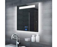 Lux-aqua LED Beleuchtung Badspeigel Badezimmerspiegel Lichtspiegel mit Uhr/Touchschalter ML6506, Glas, verspiegelt