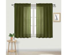 DWCN Sheer Gardinen Leinenoptik Stange Pocket Wohnzimmer Vorhänge Set 2 Stück Fenstervorhänge 52 x 54 inch olivgrün