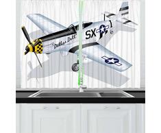 Vintage Flugzeug Einrichtung Vorhänge Durch ambesonne, P-51 Mustang Dallas Puppe Illustration American Air Force, Wohnzimmer Schlafzimmer Fenster Drapes 2 Panel Set, multicolor, Textil, Multi 1, 55 W By 39 L