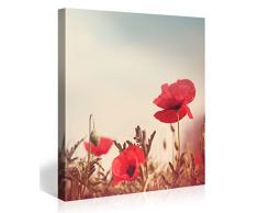 Picanova – Retro Poppies Flowers 80x80cm – Premium Leinwanddruck – Kunstdruck Auf 2cm Holz-Keilrahmen Für Schlaf- Und Wohnzimmer