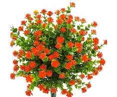 kingbuy Künstliche Blumen 5 Bündel Outdoor UV-beständig Pflanzen Sträucher Kunststoff Blätter Fake Büsche grün für Pflanzen Blumentopf für drinnen Außen Aufhängen Home Terrasse Yard Garten Decor Fenster Box Orange