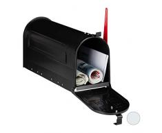 Relaxdays US Mailbox, Vintage, Fahne rot, originelle Zeitungsbox, Zeitungsrolle, Post box, Stahl, Zeitungsfach, schwarz, 1 Stück