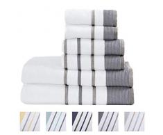 Noelle Collection 6 Luxus Hotel/SPA 100% Türkische Baumwolle Handtuch, gestreift, Set, 500 gsm. Inkl. Badetücher, Handtücher und Waschlappen. Durch Großartige Bay Home Marke., baumwolle, Dark Grey / Light Grey, Nicht zutreffend