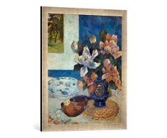 Gerahmtes Bild von Paul Gauguin Stilleben mit Mandoline, Kunstdruck im hochwertigen handgefertigten Bilder-Rahmen, 50x70 cm, Silber Raya