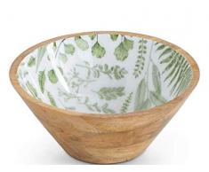 K&K Interiors Holzschale mit farnförmigem Innenbereich, 20,3 cm, Weiß/Grün