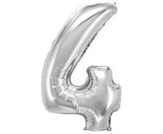 Decor Service Zahl 4 Folienballon, Nylon Folie, Silber, 80 cm