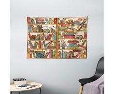 Cat Lover Decor Kollektion, Nerd Book Lover Kitty Schlafen über Bücherregal in Bibliothek wissenschaftlern Feline Cosy Boho Design, Schlafzimmer Wohnzimmer Wohnheim Wandbehang Wandteppich, 152,4 x 101,6 cm, Multi