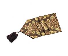 CIEOVO Tischläufer mit Quaste, Damast, Blumenmuster, Damast, Tischläufer und Kommode mit Quasten, Tischläufer, braun, Brown 13x88.98