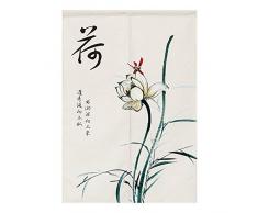 BAIHT HOME Noren Japanische Vorhänge Baumwolle Leinen Türvorhang Tapisserie Vorhang Lotus Design Blume Tür Vorhang 29.5 Wx59.1 L Lotus 12 (Include Rod)