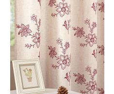 Topick Fenstervorhänge, Leinenstruktur, Blumenstickerei, 1 Paar Landhausstil W52 x L63 korallenpink