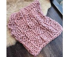 Chunky Strick Überwurf Decke Runner Luxus Sofa Bett, Stuhl Decke GIANT Arm Knit Big Stitch Super Überwurf Knoten Wolle Garn Teppich Matte Kissen, Wolle und Wollgemisch, Blush Pink, 47.2x59/120x150cm-Bed blanket