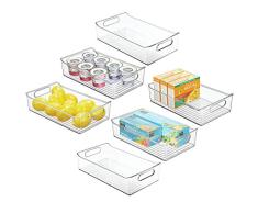 mDesign 6er-Set Aufbewahrungsbox mit Griffen – praktische Kühlschrankbox zur Lebensmittelaufbewahrung – Ablage aus BPA-freiem Kunststoff für den Küchen- oder Kühlschrank – durchsichtig