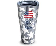 Tervis 1347120 Cotton Colors Home of the Free Isolierbecher aus Edelstahl mit transparentem und schwarzem Hammerdeckel, 900 ml, silberfarben