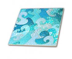 3dRose Trendige Mermaid Wellen Sparkle Ocean Faux Glitzer Muster 30,5 cm {Dekorative Fliesen, 12-inch-Ceramic, blau
