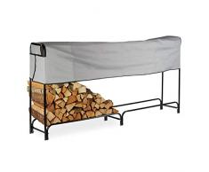 Relaxdays Kaminholzregal extra breit, Abdeckplane für Holzvorrat, Kaminholzständer Metall, HBT 122 x 245 x 40cm, schwarz