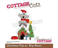 Scraping Cotton Inc. CC-660 Stanzschablonen für Hunde, Weihnachtswelpen mit Hundehaus, 7,1 x 9,9 cm