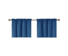 m-deconovo Solid strukturiert geprägt Rod Pocket Blackout Querbehang Vorhänge, Polyester-Mischgewebe, Dark Blue-2pcs, 52x18 Inch