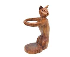 NOVICA Holz Weinflaschenhalter, verspielte Pose-Parent (155141-p) Weinliebende Katze (Wine-Loving Cat)