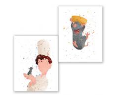 PGbureau Ratatouille Poster – Set von 2 Kunstdrucken, Partyzubehör, Dekoration – Kinderzimmer Wanddekoration – Kinderzimmer Aquarellkunst 8x10