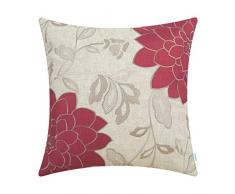 CaliTime Kissenbezüge Kissenhülle Hochwertiger Dekokissenbezug für das Sofa auf der Couch Dekoration Vintage Dahlia Floral Applique Bestickt 50cm x 50cm Rot & Taupe