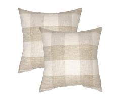 2 Stück Dekorative Kissenbezüge Baumwolle Leinen Weich Solide Kissenbezüge Klassische Retro Karos Karos Dekorative Quadratische Überwurf Kissenbezüge Home Decor Design Set Sofa Schlafzimmer Wohnzimmer Auto 2 pieces, 20x20 Plaids Cream White+white