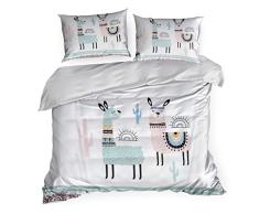 Design91 Bettwäsche Bettbezug Lama Kinderdecke Bunt Pastell 170x210 cm Kinderzimmer Süße Glatte Decke Deckenbezug Kissenbezug Set, 160X200cm