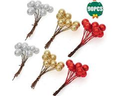 WarmShine 90 Stück Weihnachtsbaum-Ornamente Weihnachtsbeeren-Plektren Dekorationen Weihnachtsbaum Hochzeit Tafelaufsatz (Silber, Rot, Gold)