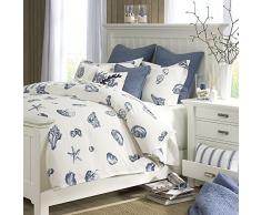 Harbor House Strandhaus Bettbezug Twin Size - Blau Elfenbein , Muscheln Bettbezug Set - 2 teilig - 100% Baumwolle Leichte Bettdecke Bezüge Twin braun