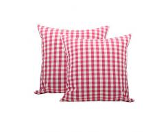 Nicasso 2.100 Stück% Baumwolle Klein Tartan Dekorativer Überwurf-Kissenbezug mit Unsichtbarer Reißverschluss Retro Checkers Kissen Fällen für Sofa Bett 45,7 x 45,7 cm (45 x 45 cm) 18x18 Rot