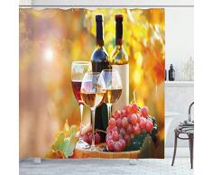 Wein Vorhang für die Dusche von ambesonne, leckeren Wein auf Holzfass auf Grape Plantation Ernte ländlichen Wachstum, Stoff Badezimmer Decor Set mit Haken, orange rot schwarz, Textil, Multi 1, 69W x 75L