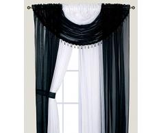 Elegant Home Komplett Mehrfarbiger Fenstervorhang-Set mit 4 befestigten Paneelen und 2 Volants und Zwei Raffhaltern für Wohnzimmer, Esszimmer oder andere Fenster. L schwarz/weiß