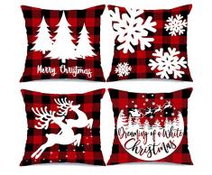 Aeney Kissenbezüge, weihnachtliches Design, 45,7 x 45,7 cm, 4 Stück, für Bauernhof, Weihnachtsdekoration, Büffelkaro, Weihnachtskissen, Weihnachtsdekoration, dekorativer Überwurf, Polyester-Mischgewebe, weiß, 45,7 x 45,7 cm