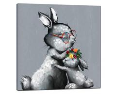 sechars – Leinwandbild mit Brille, Motiv Kaninchen mit Hase, modernes Design, abstraktes Kunstwerk für Babyzimmer, Wohnzimmer, Schlafzimmer, Heimdekoration, fertig zum Aufhängen