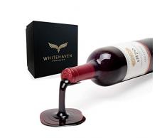 Weinflaschenhalter für verschüttete Rotweinflaschen. Zeigt eine einzelne Flasche auf einem Tisch, Theke oder Bar mit optischer Illusion des Weingießs. Robuste, schlagfeste Konstruktion aus Polycarbonat