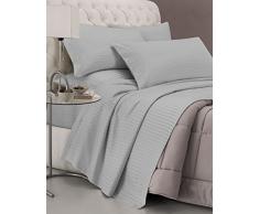 Italian Bed Linen Satin Stripes Bettwäsche, Grau, Doppelte