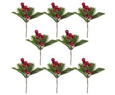 Artiflr 12 rote Beeren und Tannenzapfen Weihnachts-Picks mit Stechpalmenzweigen für Urlaubsdekorationen, tolle Ergänzung zu jeder Weihnachtsdekoration, zum Basteln, Kranz, Girlande oder Baum Berry Pine-2