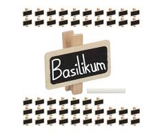 Relaxdays Tafelklammern 48 Stück, zum Beschriften, mit Kreide, Kräutergarten, Schild 4x2cm, Holz Pflanzenschilder, natur