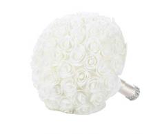 Bodarind Hochzeit Brautstrauß Rose Künstliche Blumen Brautjungfer Blumenstrauß mit Strass Weiche Bänder für Hochzeit, Kirche, Party und Heimdekoration weiß