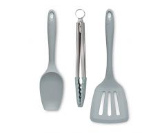 Zeal JSET27B Pfannenwender aus Silikon, antihaftbeschichtet, Kochzange und Pfannenwender, Hellblau, 3-teilig