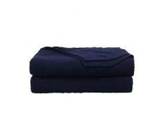 PiccoCasa Kuscheldecke Wohndecken 100% Baumwolle Sofadecke Wolldecke pflegeleicht gesund super warme Sofaüberwurf oder Wohnzimmer Decke Marineblau 130x150cm