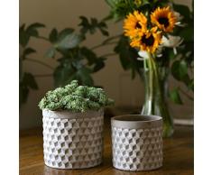 Urban Trends Zement Topf, rund mit Gravur Gitter Polygon Design Körper gewaschen Beton Finish (Set von 2), grau