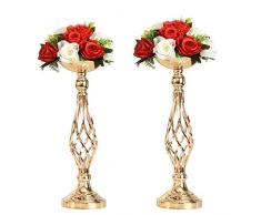 LANLONG 2 Stück Metall Gold Kerzenhalter Road Lead Tisch Tafelaufsatz Stumpenkerzenhalter für Hochzeit Kerzenleuchter Blumen Vasen 17.7 Gold
