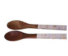 purpledip Perlmutt Holz Servieren L?ffel & Gabel Besteck Set (10709)
