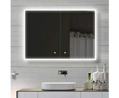 Lux-aqua Alu Badschrank Badezimmer Spiegelschrank Bad LED Beleuchtung 100x70cm SAC100H70 Silber