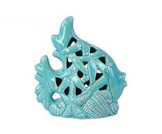 Urban Trends Keramik Fisch Figur mit perforiertem Design auf Algen Sockel, glänzend, Sky Blau