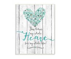 Stupell Industries My Whole Heart Blue Green Wood Textured Word Wandschild, Design vom Künstler Jo Moulton, 10x15
