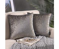 Phantoscope Set von 2 luxuriösen Chenille Roving gewebt quadratisch Überwurf Kissenbezug Kissenbezug für Couch Bett und Stuhl 12 x 20 grau