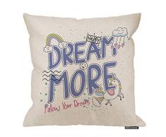 HGOD Designs Kissenbezug, niedliches Einhorn-Zitat Dream More mit Wolke und Regenbogen-Baumwoll-Leinen, Polyester-Dekoration, Sofa, Schreibtisch, Stuhl, Schlafzimmer, 40,6 x 40,6 cm 18x18 Inch A4-0029