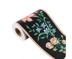 Uxcell Tapeten-Bordüre, selbstklebend, PVC-Bodenbordüre für Wohnzimmer, Schlafzimmer, Wanddekoration, Papier, 10 cm x 10 m, a19051500ux0047, Schwarz/Grün, Lily Pattern