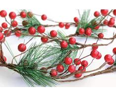 Weihnachtsgirlande, Weihnachtsgirlande, Winterbeere, künstliche Kiefernadel & Tannenzapfen, Kamin-Dekoration & Zuhause, Weihnachtsdekoration für drinnen und draußen, Beeren-Dekorationen & Dekoration, 1,8 m lang Garland of Red Berries & Winter Greenery